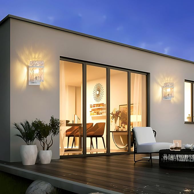 Outdoor Wall Light, White Exterior Waterproof Lanterns,Porch Sconces Wall Mounted Lighting with E26 Sockets & Glass Shades, for Garage,Doorway,Patio,Front Door