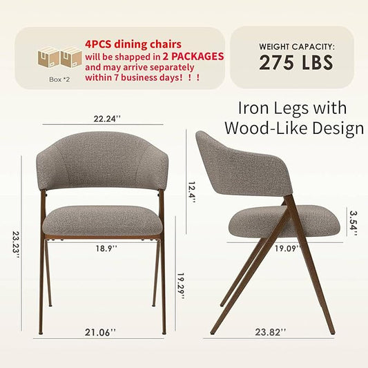 COLAMY Dining Chairs Set of 4, Modern Fabric Upholstered Dining Room Kitchen Side Chairs with Iron Legs, Open Back and Padded Seat, for Living Room/Restaurant/Cafe, Taupe