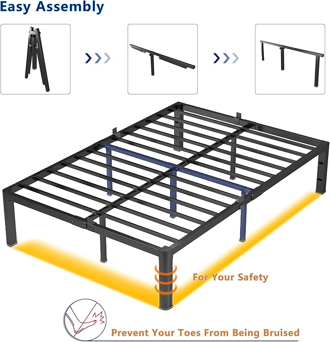 14 Inch Full Metal Platform Bed Frame with Round Corner and Mattress Retainers, 3500lbs Heavy Duty Steel Slats Support, No Box Spring Needed, Easy Assembly, Noise Free