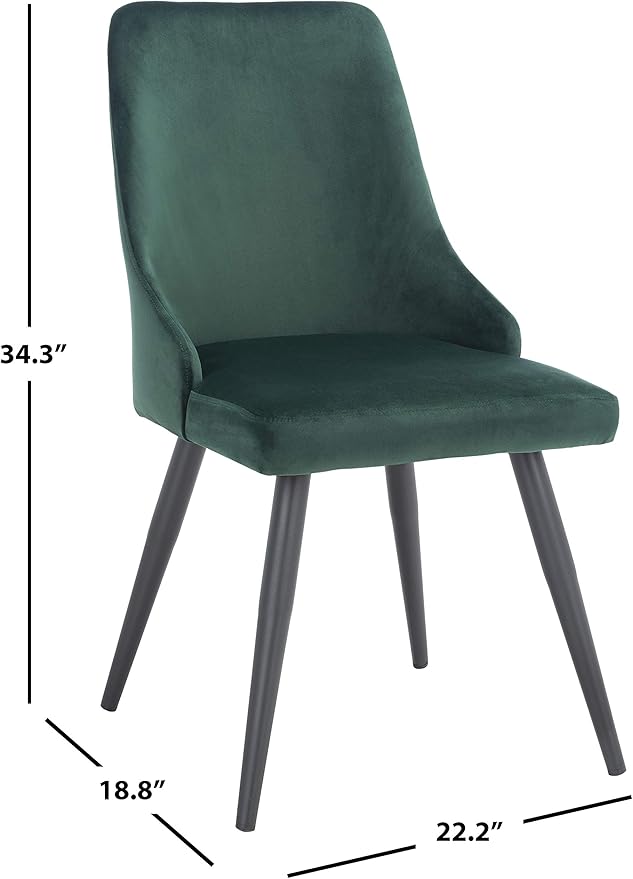 Safavieh Home Collection Zoi Velvet 19-inch (Set of 2) Dining Chair, Malachite Green/Black