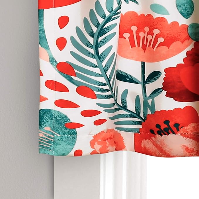 Lush Decor, 18" x 52", Multi Poppy Garden Curtains Light Filtering Window Panel Set for Living, Dining, Bedroom, 18 in L Valance