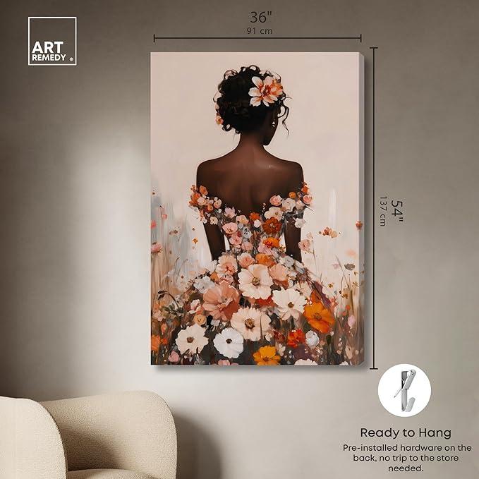 Autumn Bloom Dress Canvas Print Fashion Wall Decor by Art Remedy, Gallery Wrapped, 36 x 54