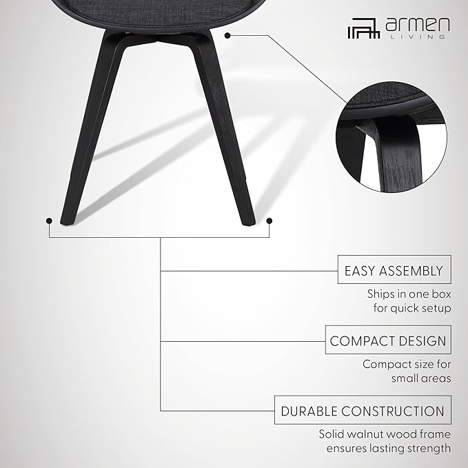 Armen Living Summer Contemporary Dining Chair in Black Brush Wood Finish and Charcoal Fabric - Set of 6