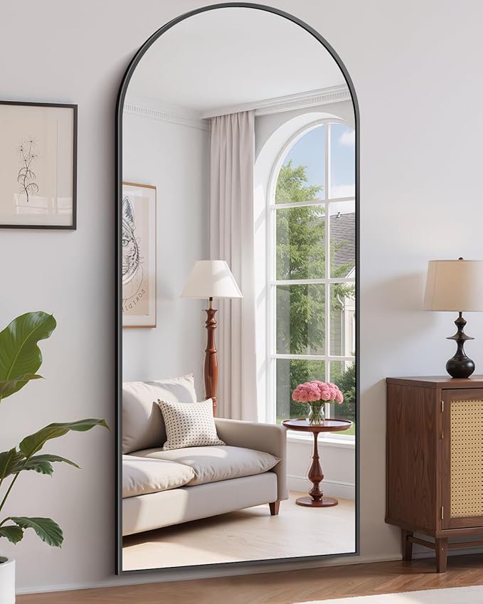 76"x34" Arched Full Length Mirror, Large Floor Mirror with Aluminum Alloy Frame Standing Hanging or Leaning Wall-Mounted Mirror, Vanity Mirror for Living Room and Bedroom,Black
