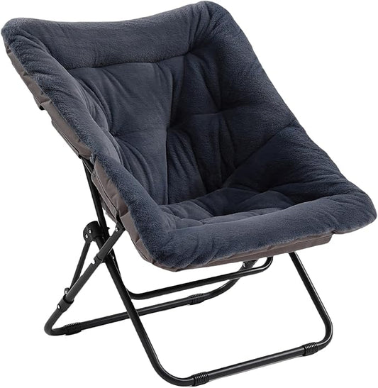 Comfy Folded Chair, Soft Faux Fur Oversized Folding Chair, Flexible Lazy Chair for Kids Girls Teens Adults, Metal Frame Moon Chair for Dorm Rooms, Bedroom, Living Room