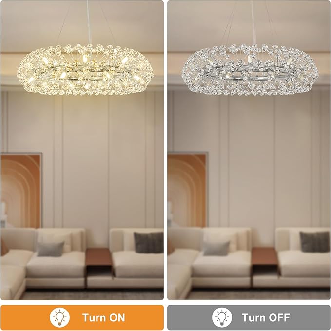 Depuley 20-Light Modern Silver Crystal Chandelier, 26.8" Firework Crystal Ring Chandeliers, Round Dandelion Chandelier, Sputnik Ceiling Pendant Light Fixtures for Dining Room(G9 Bulbs Included)