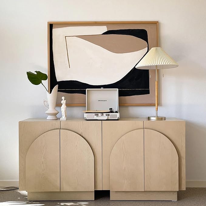 Nathan James Iris Mid-Century Modern Credenza, Light Brown Sideboard Buffet, Living Room Wood Storage Cabinet with Arched Cabinet Doors, White Oak