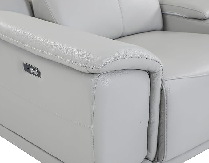 BlackJack Furniture Venice Top Grain Italian Leather Power Recline Loveseat Sofa - 93" Theater Seating Modern Couch for Living Room Apartment Home with Adjustable Headrests & USB Port, Light Grey