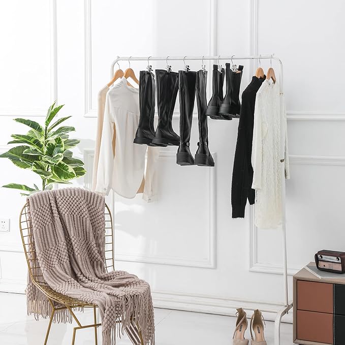 15 Pack Boot Hanger for Closet, Laundry Hooks with Clips, Boot Holder, Hanging Clips, Portable Multifunctional Hangers Single Clip Space Saving for Jeans, Hats, Tall Boots, Towels(Black/Black)