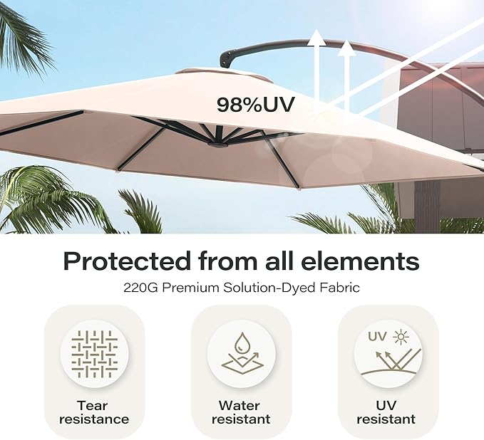 LAUSAINT HOME Outdoor Patio Umbrella with Base included, Deluxe Curvy Cantilever Umbrella Heavy Duty Offset Hanging Umbrella
