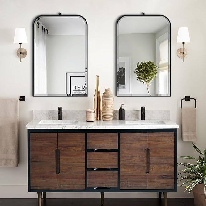 POZINO Rectangle Beveled Mirror, 22"x35" Premium Bathroom Mirror Over Sink, Vanity Mirrors with Stainless Steel Frame, Modern Wall Mirrors for Living Room Bedroom Entryway Hallway Fireplace