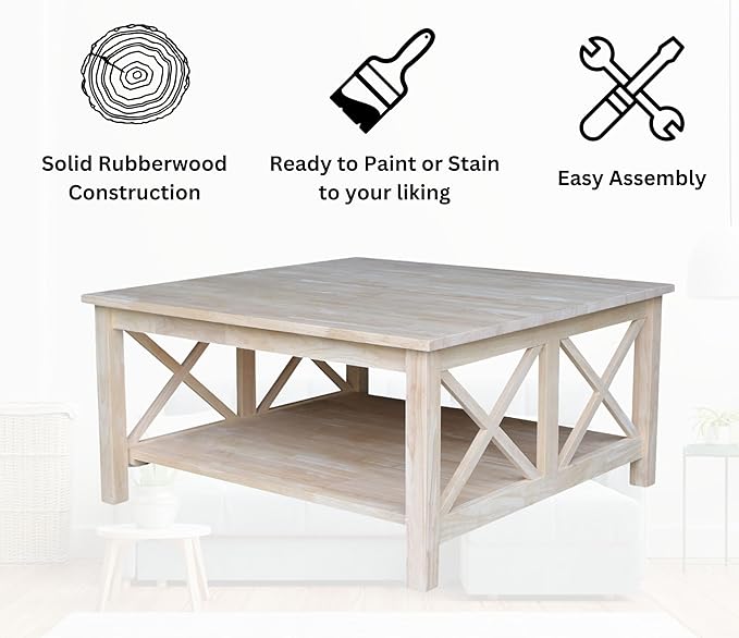 Solid Wood Hampton Square Coffee Table, Unfinished