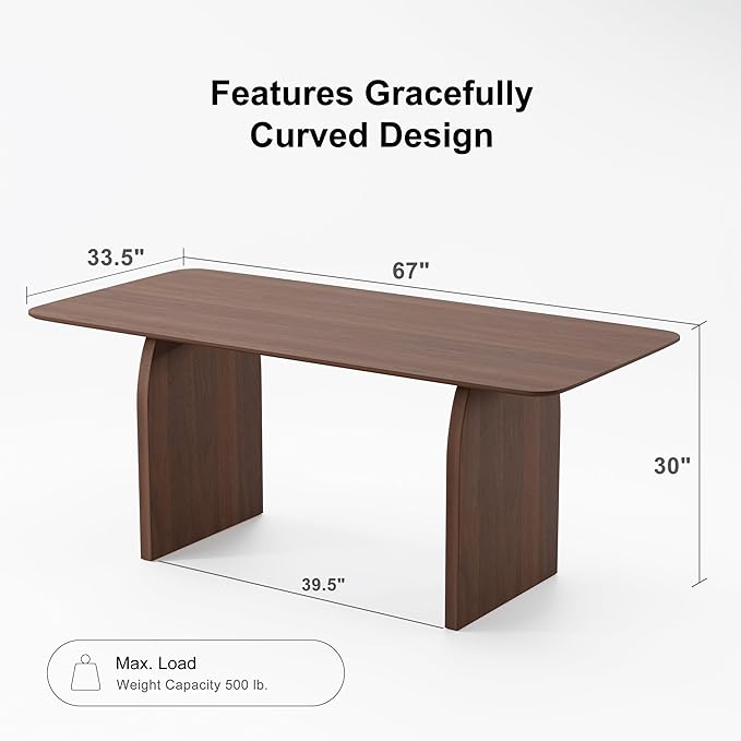 Casaphoria 67" Dining Table, Modern Kitchen Table for 4-6, Farmhouse Style with Rectangular Top & Arched Legs, Easy Assembly for Living Room, Kitchen, Bar, Walnut