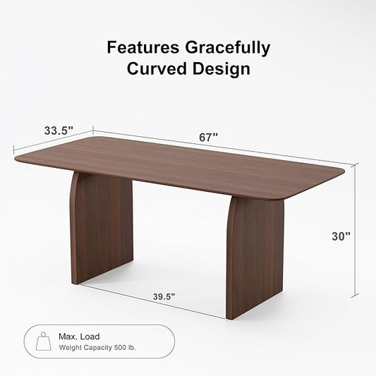 Casaphoria 67" Dining Table, Modern Kitchen Table for 4-6, Farmhouse Style with Rectangular Top & Arched Legs, Easy Assembly for Living Room, Kitchen, Bar, Walnut