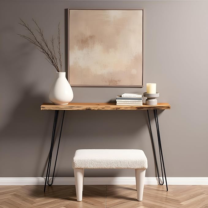 Alaterre Furniture Live Edge Wood Console Table with Hairpin Metal Legs – Rustic Solid Wood Sofa Table, Narrow Entryway Hallway Table, Industrial Farmhouse Media Console for Living Room (48 Inch)