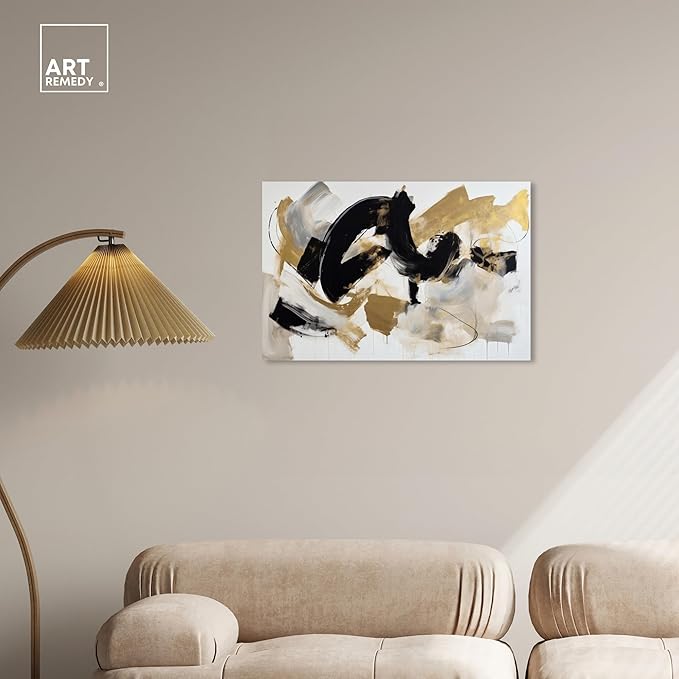 Art Remedy Moved Abstraction Canvas Modern Black White Abstract Wall Art, Gallery Wrapped, 30" x 20"
