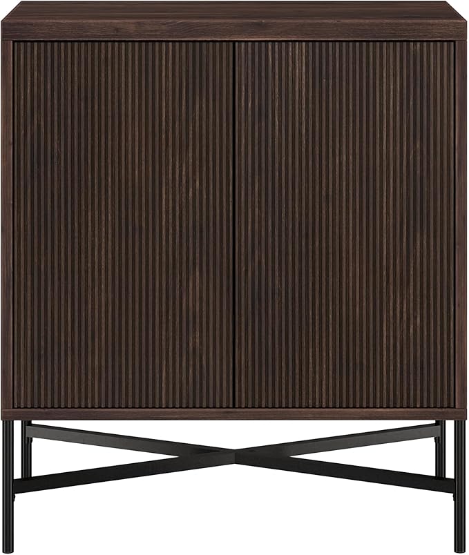 Henn&Hart 28" Fluted Wooden Accent Cabinet, Ribbed Modern Sideboard Buffet Cabinet with 2 Doors and an Adjustable Shelf for Living Room, Dining Room, Bedroom or Entryway, Warm Brown