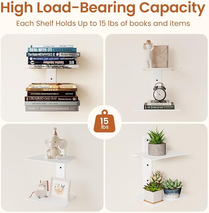 Invisible Bookshelf for Wall, 6 Tier Floating Bookshelf Made of Heavy Duty Metal, Vertical Spine Book Tower Hanging Wall Bookshelf, Floating Book Shelves for Wall, 3 Pack White