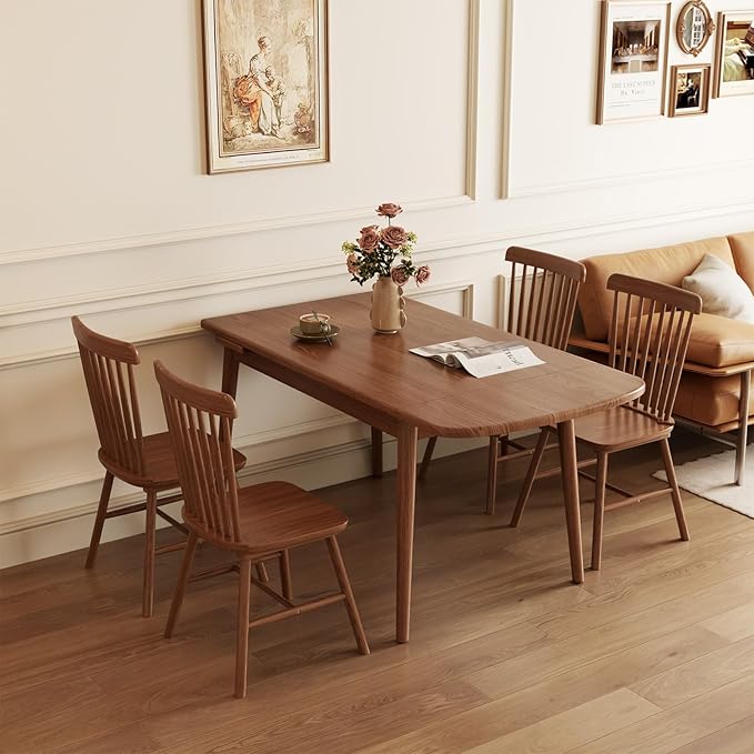 Solid Wood Extendable Dining Table, 47.2” to 70.8” Expandable Table for 4-8, Easy Assembly Extendable Dining Room Table, 3-in-1 Design, Ideal for Dining Room, Kitchen, Living Room (Walnut)