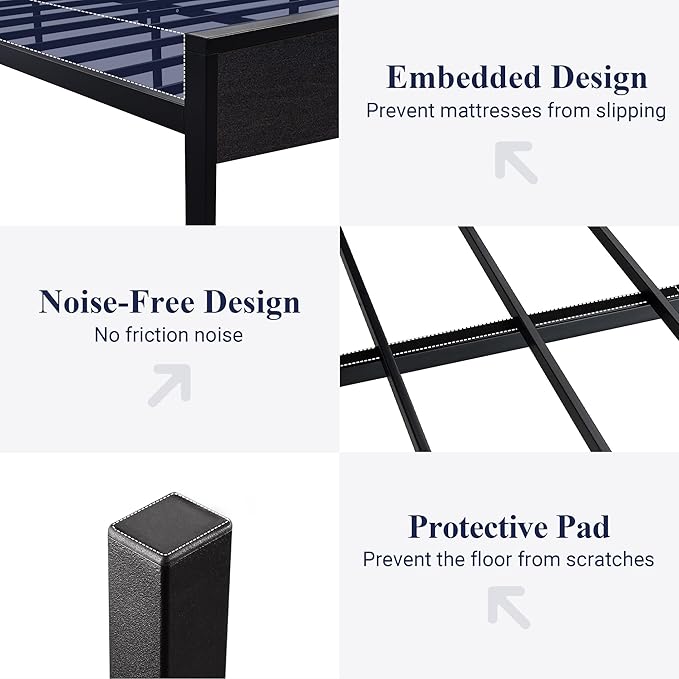Allewie King Size Platform Bed Frame with Wooden Headboard and Footboard, Heavy Duty 12 Metal Slats Support, No Box Spring Needed, Under-Bed Storage, Noise Free, Easy Assembly, Black Oak