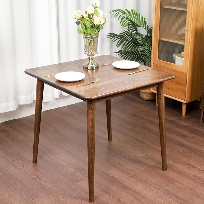 Square Dining Table 31.5“, Solid Wood Kitchen Table for Small Space, Mid-Century Modern Wooden Kitchen Dining Table, 31.5" L x 31.5" W x 29.5" H, Walnut