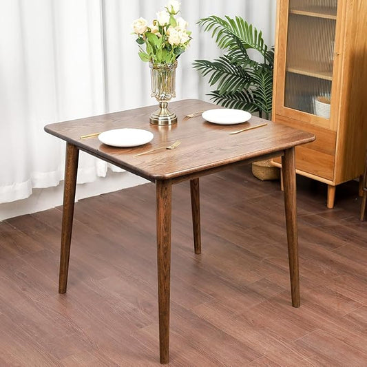 Square Dining Table 31.5“, Solid Wood Kitchen Table for Small Space, Mid-Century Modern Wooden Kitchen Dining Table, 31.5" L x 31.5" W x 29.5" H, Walnut