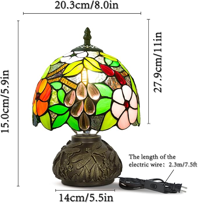 JHuiLap Small Tiffany Stained Glass Lamp, 3 Color Temperatures Bedside Lamp, 8 Inch Mushroom Desk Light for Bedroom Living Room Office Home Decor (Grape Pattern)