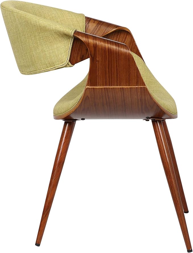 Armen Living Butterfly Mid-Century Dining Chair in Walnut Finish and Green Fabric - Set of 2