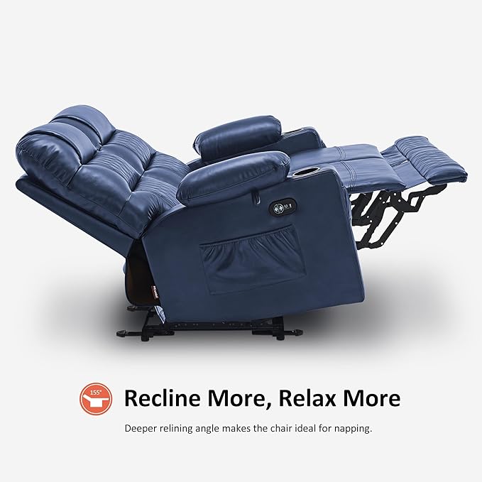 MCombo 56.3" Zero Gravity Power Loveseat Recliner with Heat and Vibration Massage, Reclining Loveseat Sofa with USB Ports, Cup Holders for Living Room, Faux Leather PR622Sets (Navy Blue)
