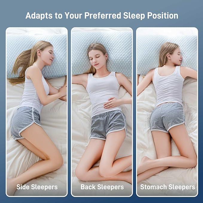 Alkyonos Shredded Memory Foam Cooling Medium Soft Bamboo Viscose Pillows Queen Size Set of 2, Adjustable Hypoallergenic Hotel Quality Pillows for Back, Stomach and Side Sleeper, Oeko-TEX Certified
