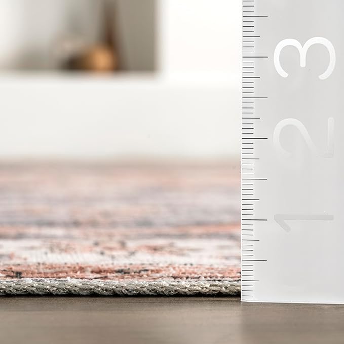 Nuloom SpinClean Banks Light Orange/Light Grey, 8' x 10', Vintage, Soft and Cozy, High Traffic, Stain Resistant, Easy Clean, Durable, Machine Washable Area Rug for Bedroom, Living Room, Dining, Foyer