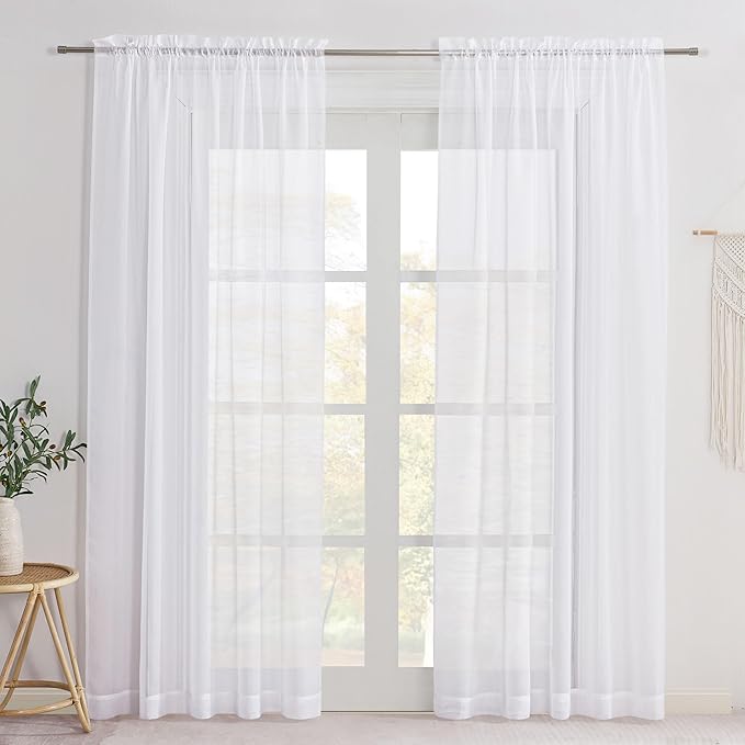 NICETOWN Window Sheer Curtains 84 inches Long, Rod Pocket Soft Voile Sheer Window Treatment Drapes for Living Room/Bedroom, 2 Panels, White, 60" Wide