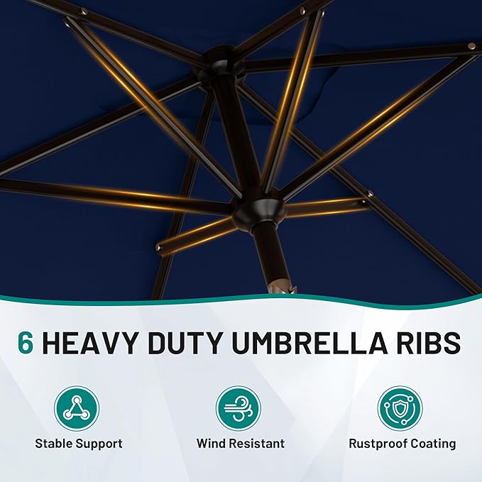 AreShark 6.5 x 10 FT Rectangular Valance Patio Umbrella, Outdoor Umbrella with Tilt and Crank, Market Table Umbrellas W/ 6 Ribs UV Protection for Garden, Deck, Backyard and Pool, Navy