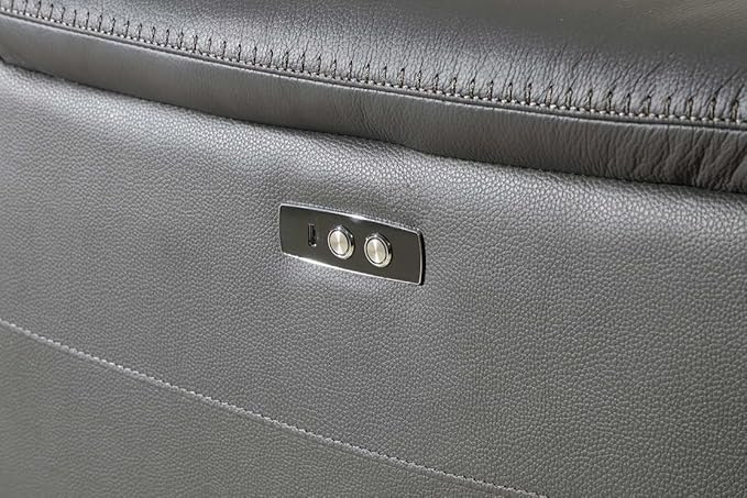 BlackJack Furniture Venice Top Grain Italian Leather Power Recline Loveseat Sofa - 93" Theater Seating Modern Couch for Living Room Apartment Home with Adjustable Headrests & USB Port, Dark Grey