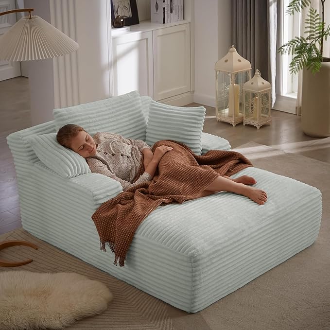 49.2" Oversized Chaise Lounge Daybed Plush Corduroy Upholstered Boneless Memory Foam Cloud Couch Sofabed, Lazy Lounger Chairs with Deep Seat, No Assembly Required Cloud Comfy Couches for Living Room
