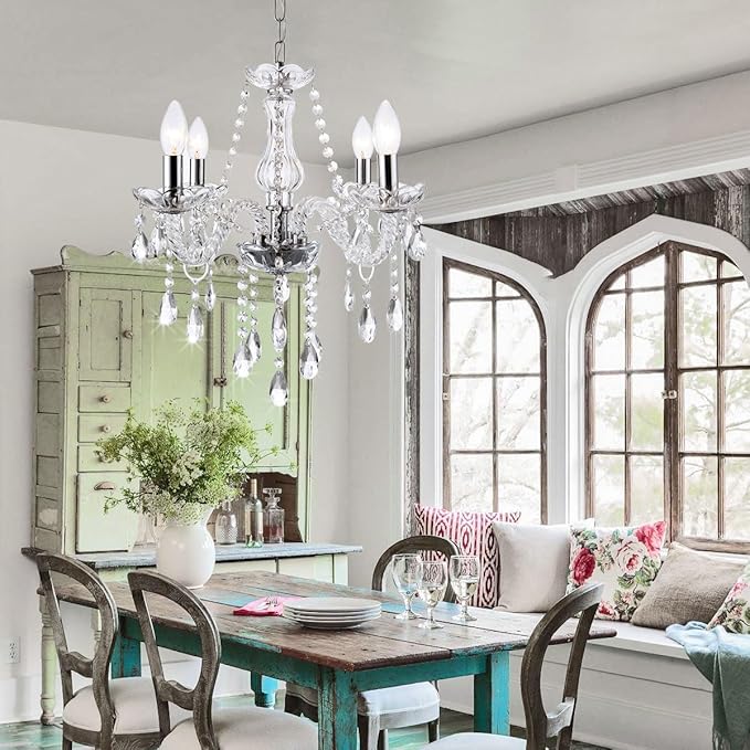 YYSHCHEN Luxury Clear Small Crystal Chandelier,Antique Small Chandelier,Mini Glass Chandeliers for Dining Room,Girls Bedroom,Living Room,Kitchen Island