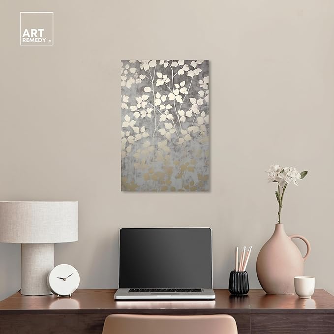 Art Remedy Silvery Gray Garden Canvas Elegant Floral Wall Art, Gallery Wrapped, 16" x 24"
