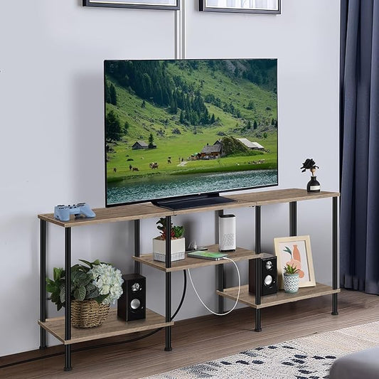 50 inch TV Stand for Living Room Small Entertainment Center with Storage Shelf & Power Outlets, Modern Farmhouse TV Console Table Media Cabinet for Bedroom, Rustic Grey