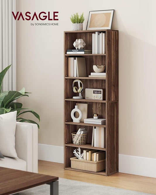 VASAGLE Custos Collection - Bookshelf, 6-Tier Bookcase, Book Shelf, Open Storage Shelf, 9.4 x 23.6 x 63.3 Inches, for Living Room, Home Office, Dining Room, Natural Walnut ULBC166K01