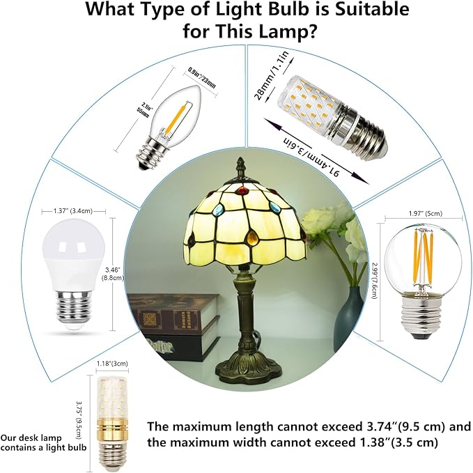 Crefotu Tiffany Style Table Lamp, 3 Color Temperatures Bedside Lamp, 8 Inch Stained Glass Desk Light for Home Office Bedroom Living Room (Phoenix Tail Pattern)
