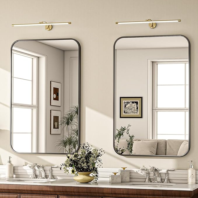 20x28 Inch Bathroom Mirror - Wall Mounted Vanity Mirror with Round Corner Aluminum Alloy Frame, Hanging Horizontally Vertically for Living Room, Bedroom, Hallway as Home Decor,Black