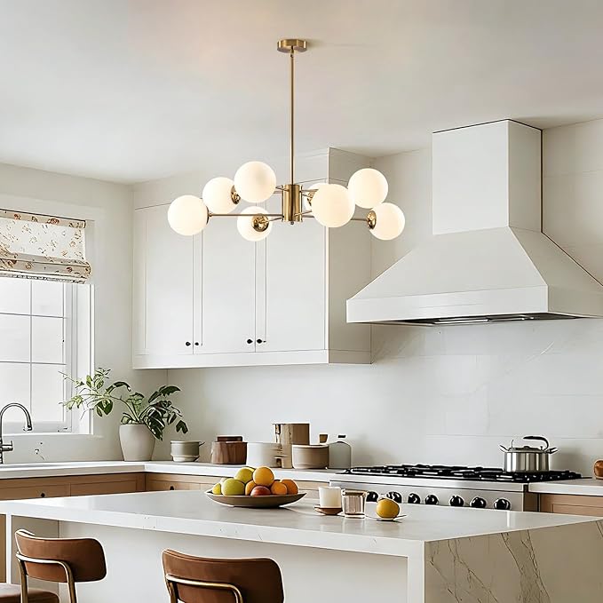 KCO Lighting 8-Light Glass Sputnik Chandelier Light Modern Gold Chandeliers Pendant Light Fixture Vintage Globe Ball Ceiling Flush Mount Light Fixture Kitchen Island