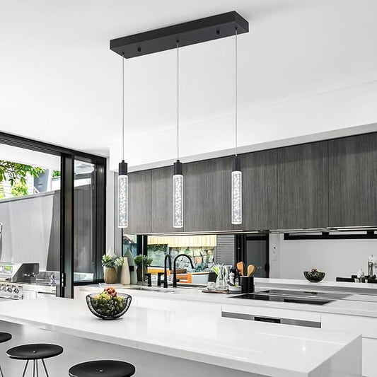 3 Pendant Lights Kitchen Island Modern Pendant Light with Adjustable Height - Clear Cylinder Island Lights, 3000-6000K Dimmable Kitchen Pendant Lighting for, Dining Room, Bar Counter