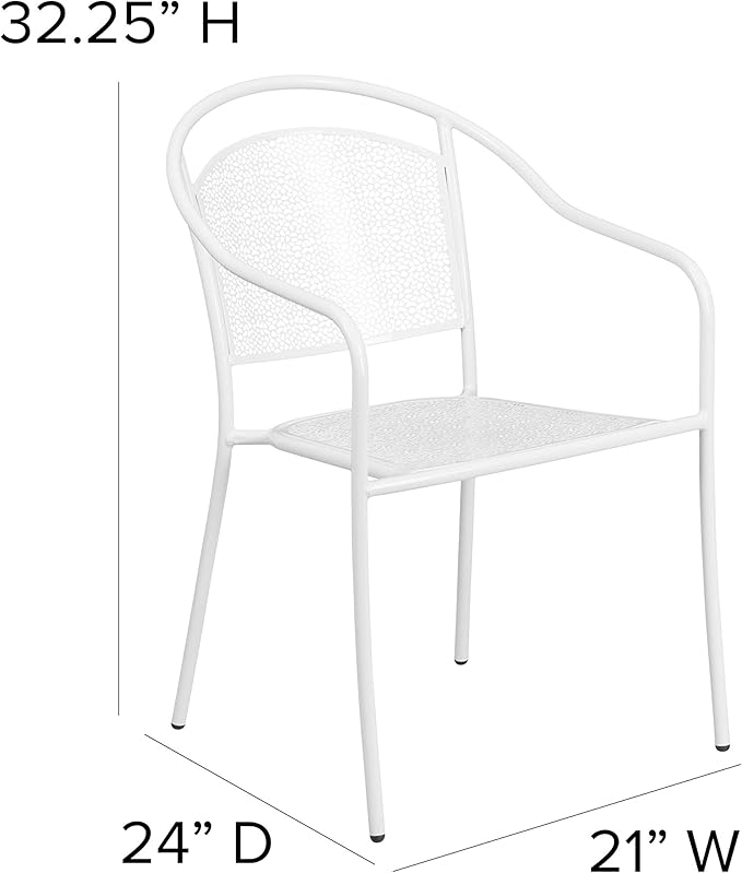 Flash Furniture Oia Commercial Grade 5 Pack White Indoor-Outdoor Steel Patio Arm Chair with Round Back