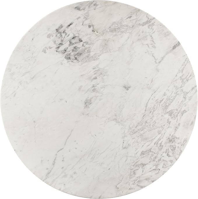 Meridian Furniture 248White-DT48 Genoa Collection Art Deco Dining Table with Handcrafted Genuine Marble, White Marble with Light Grey Veining, 48" W x 48" D x 30" H, White