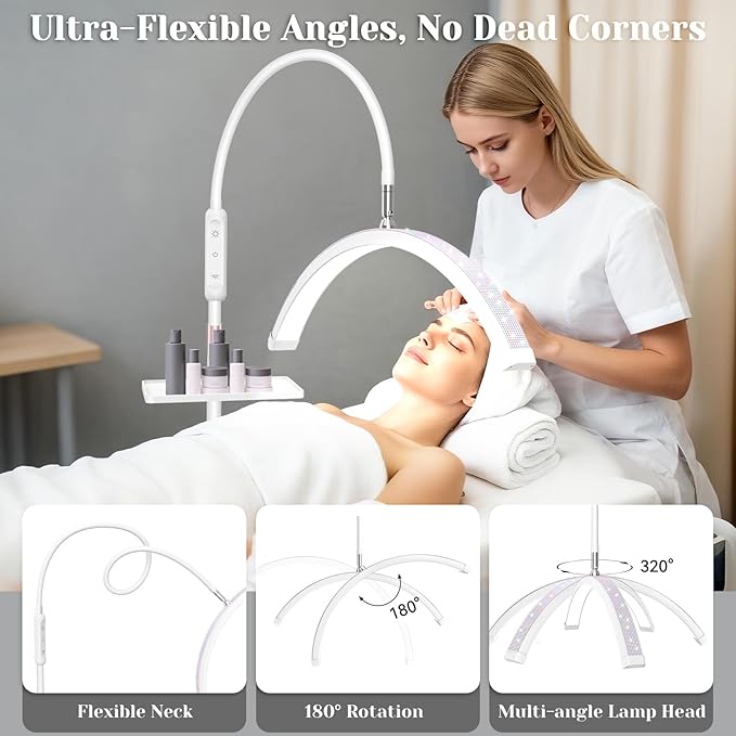 Lash Light for Eyelash Tech, Led Half Moon Glitter lash lamp Light Lamp for Tattoo, Lash Extensions, Nail, Beauty, for Esthetician & Artists, Adjustable Height, with Tray, Rhinestone Diamond