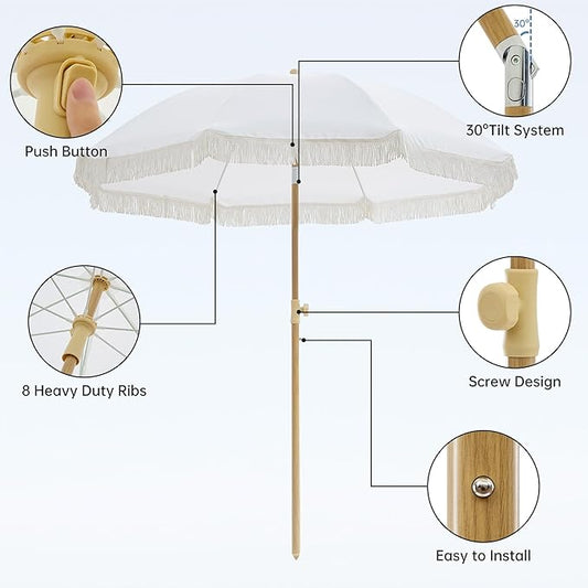 Aohanoi Outdoor Umbrella - Sun Protection, Rain Resistant, Windproof with Manual Open-Close Feature - Ideal for Beach, Camping, and Picnics