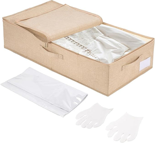 CINPIUK Wedding Dress Storage Box with 40 Sheets Large Acid Free Tissue Paper and 1 Pair Microfiber Gloves, Wedding Gown Preservation Box for Bridal Essentials