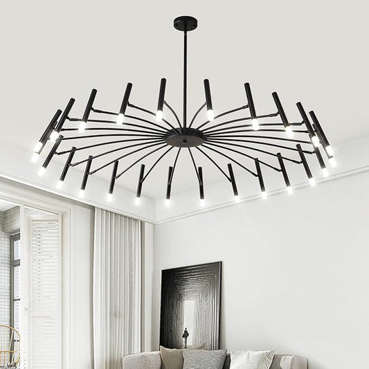 NILSE 24-Light Black LED Modern Chandelier, 53 Inch Extra Large Contemporary Chandeliers with G9 Bulbs, Mid Century Farmhouse Light Fixture for Living Room Foyer Dining Room Bedroom