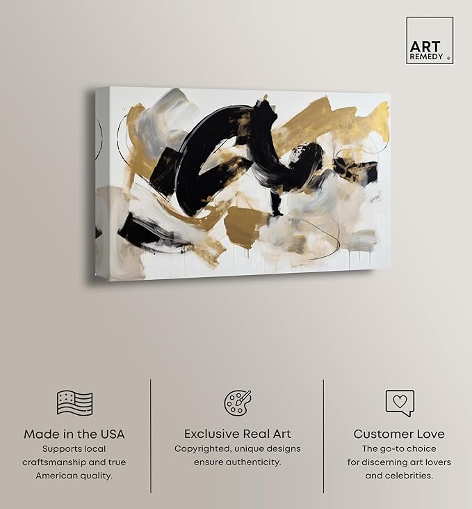 Art Remedy Moved Abstraction Canvas Modern Black White Abstract Wall Art, Gallery Wrapped, 15" x 10"